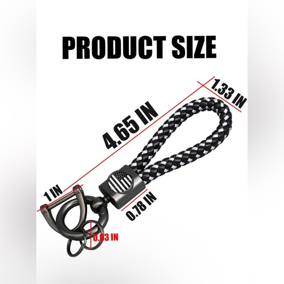 American US Flag Car Keychain, Fob Key Chain Leather Braided Bracelet - Picture 2 of 7